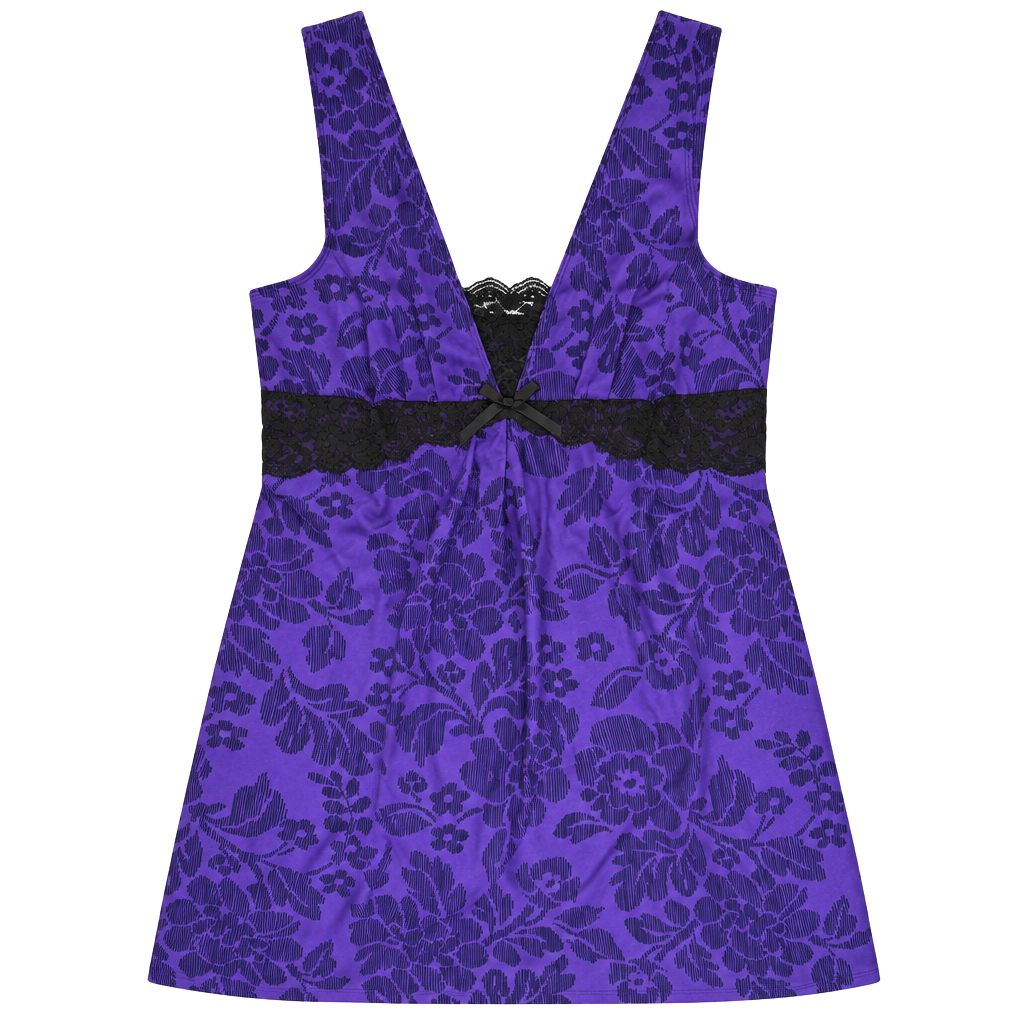 California Dynasty Nightgown Slip Dress Purple Floral Lace 1