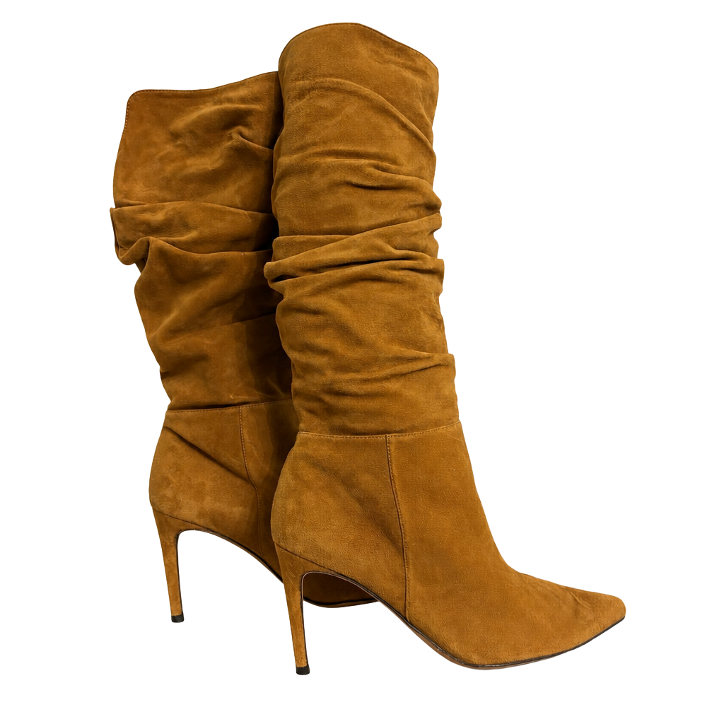 Alexandre Birman Brown Suede Slouchy Pointed Toe Stiletto Heeled Boots Size 38.5 1