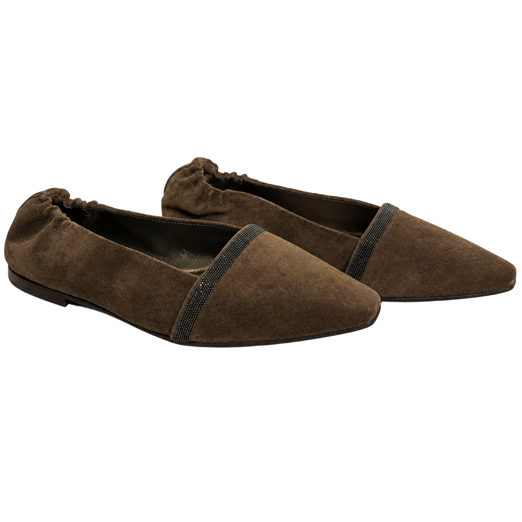 Brunello Cucinelli Suede Embellished Ballet Flats - Brown 1