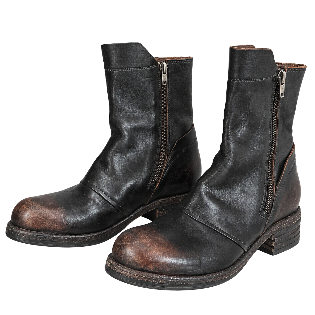 Shoto Leather Zip Boots Size 35 Distressed Black Brown Ankle Boots 1