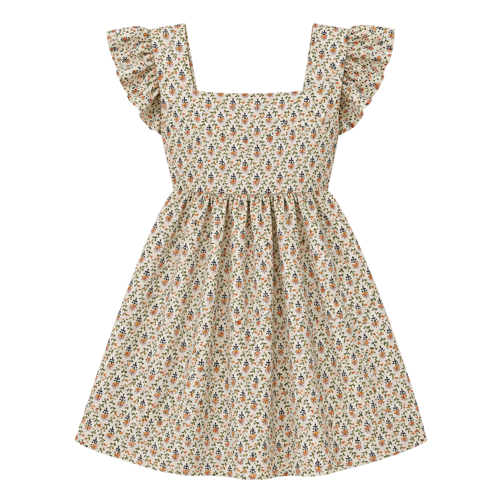 100% Cotton Floral Ruffle Sleeve Dress 1