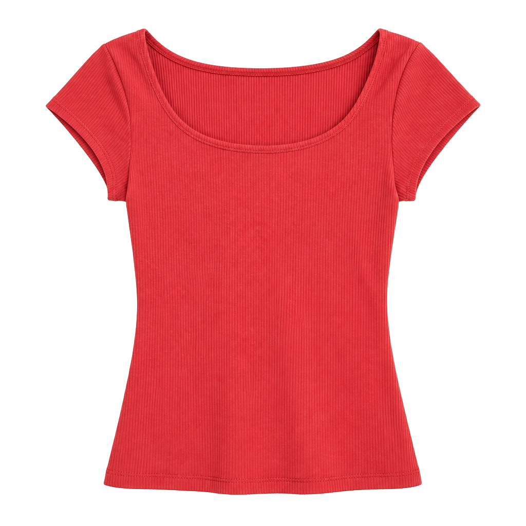 BDG Ribbed Scoop Neck Top Red 1
