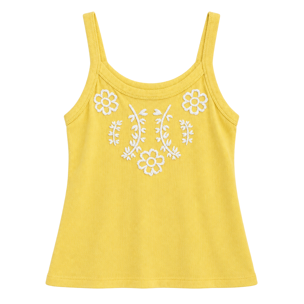 INC International Concepts Tank Top Size L Yellow Floral Embroidered Ribbed 1