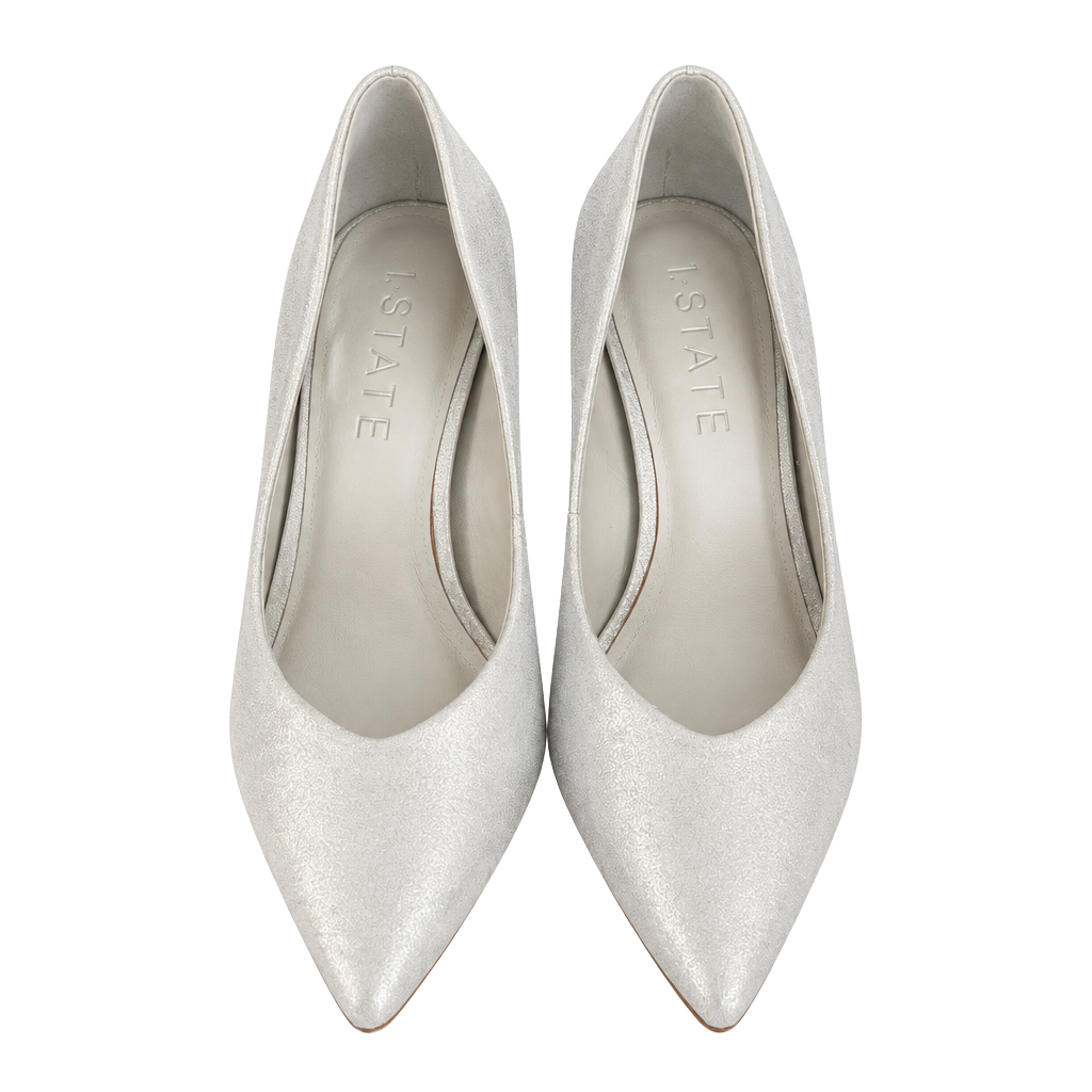 1.State Silver Block Heel Pumps Size 7.5 M Shimmer Pointed Toe 1