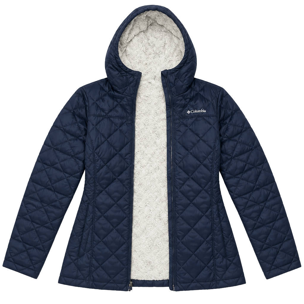 Columbia Copper Crest Hooded Jacket Blue Quilted Sherpa Lined 1