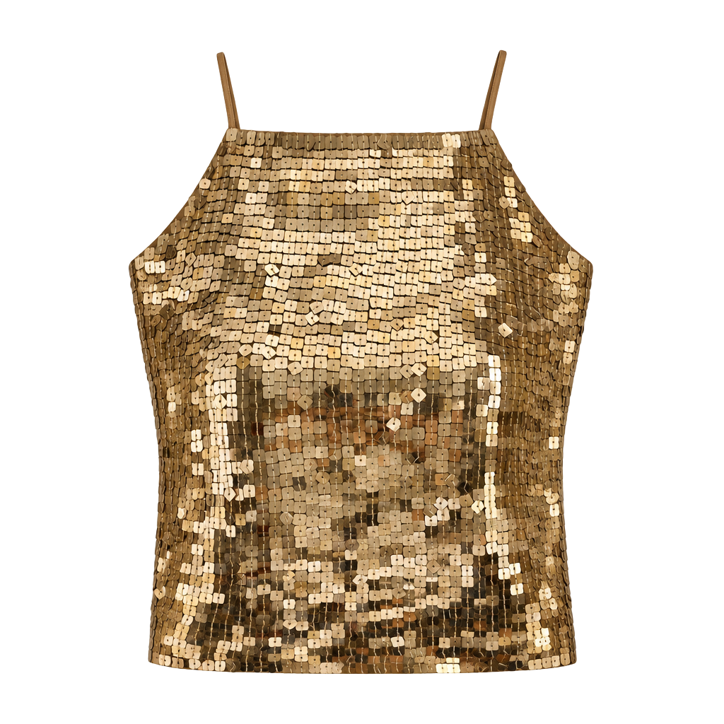 Y2K INC International Concepts Sequin Halter Top Size 4P Gold Silk 1