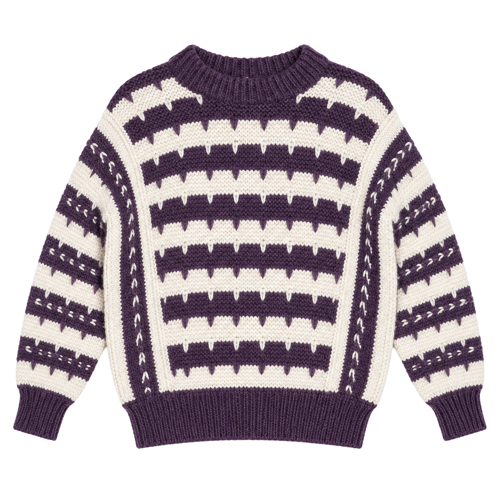 Kids Vintage Hand Knit Sweater Purple White Patterned 3T/4T 1