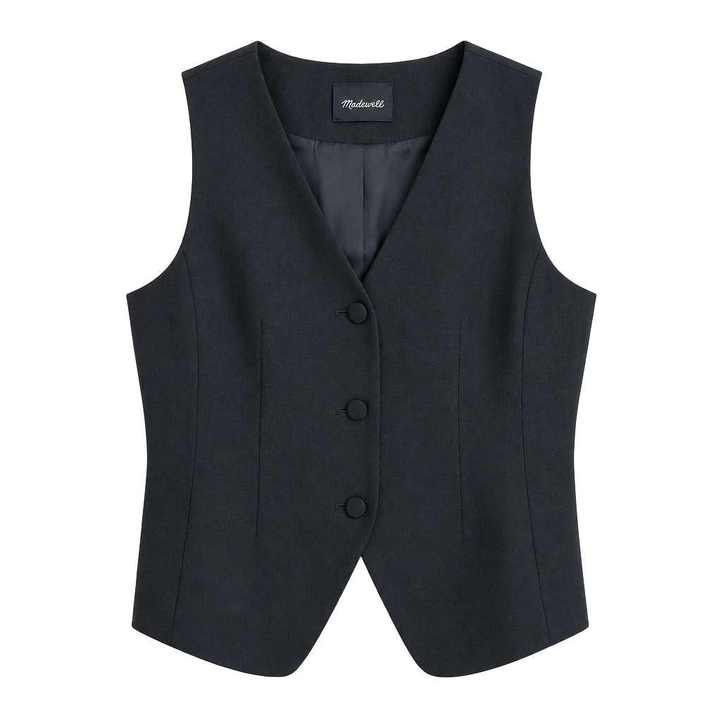 Madewell Tailored Vest Size 6 Black Button Front 1