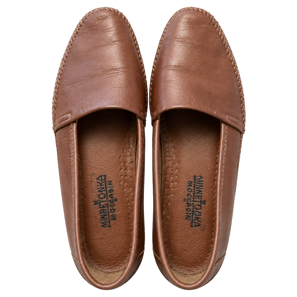Minnetonka Moccasin Slip On Flats Size 7.5 Brown Leather 1