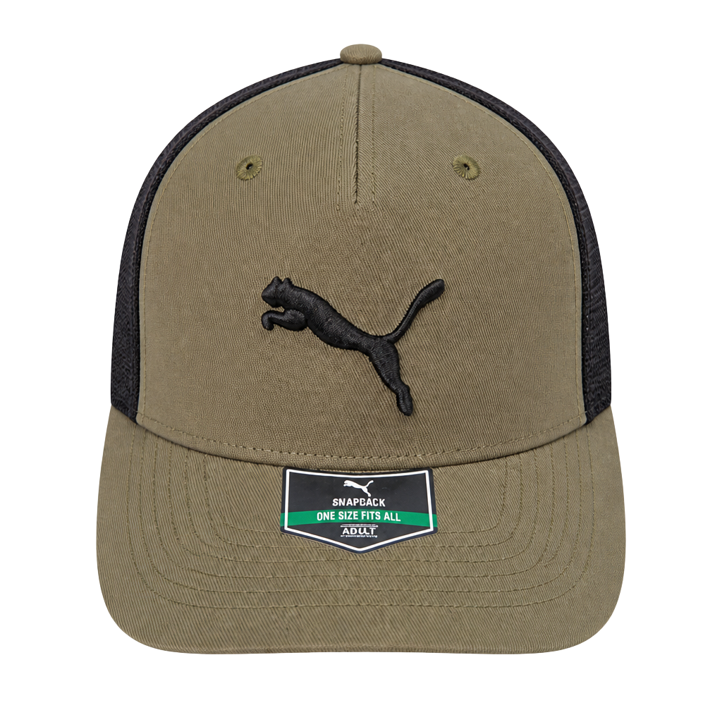 Puma Olive Green Mesh Snapback Hat | Logo Cap | Adjustable 1