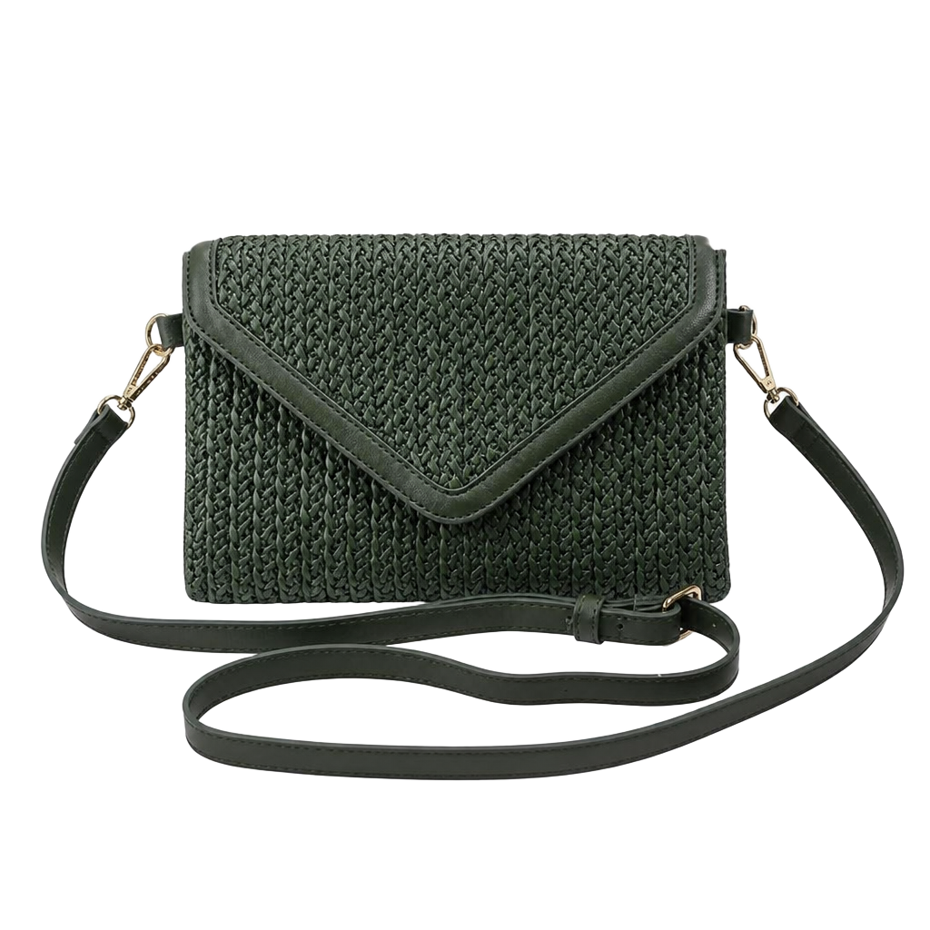 Urban Expressions Green Crossbody Purse β Vegan Leather Woven Envelope Bag 1