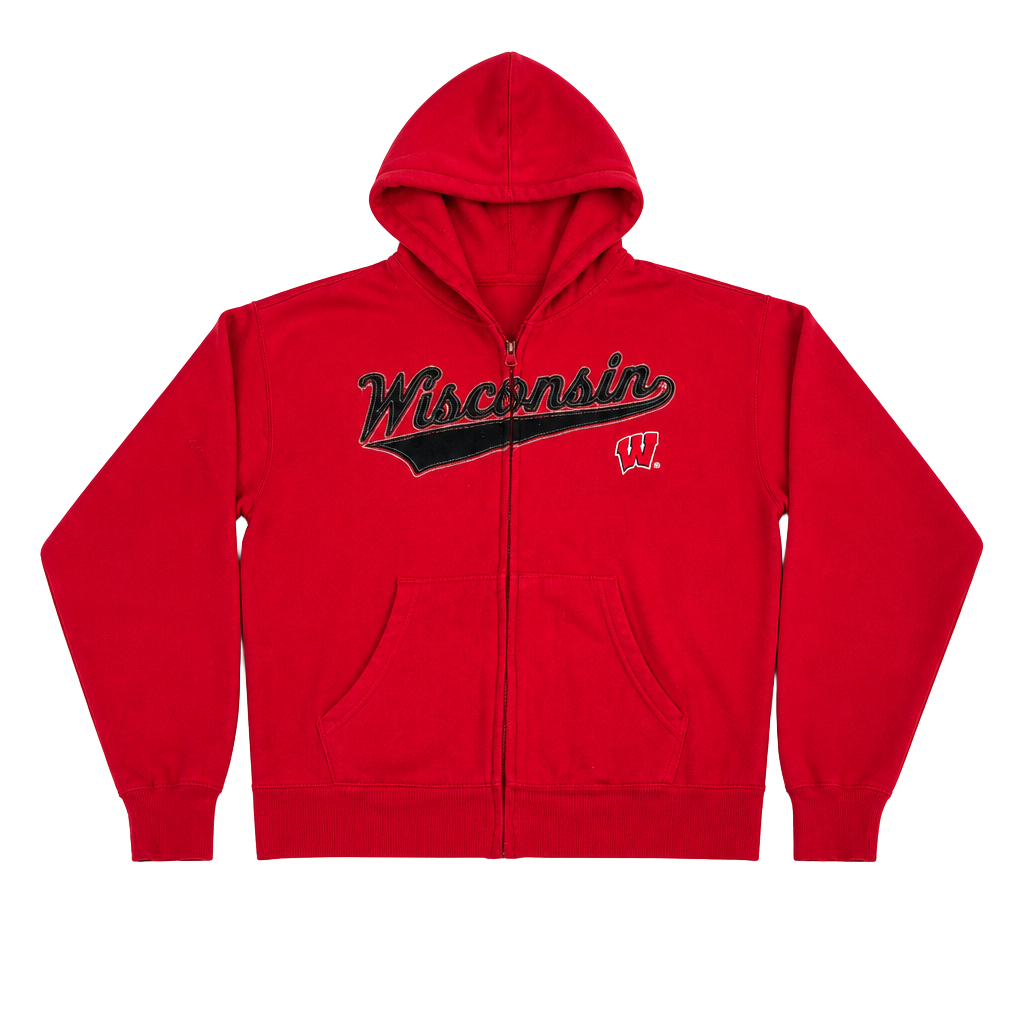 J America Wisconsin Badgers Full Zip Hoodie Red Embroidered Mens Large NCAA 1
