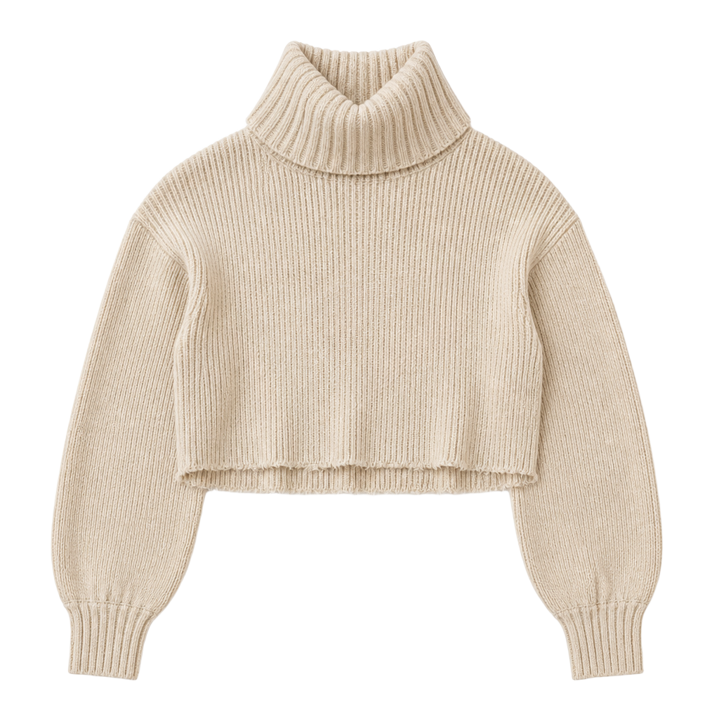 NWT L'Academie Cream Ribbed Knit Cropped Turtleneck Sweater 1