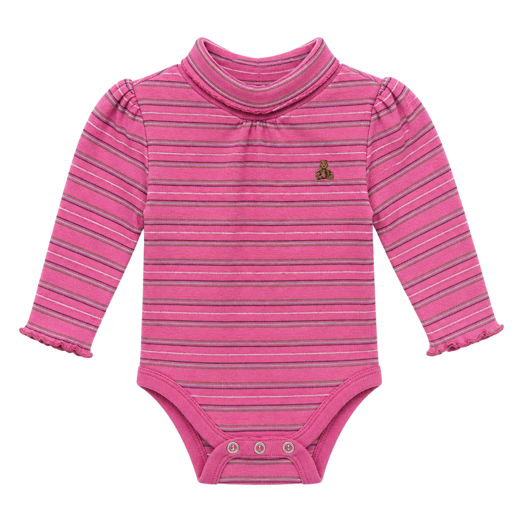Vintage Baby Gap 3-6M Pink Striped Brannan Bear Turtleneck Bodysuit Y2K 1