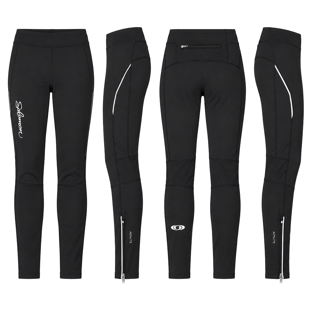 Salomon ActiLite Women’s L Black Running Leggings Reflective Zip Ankle 1