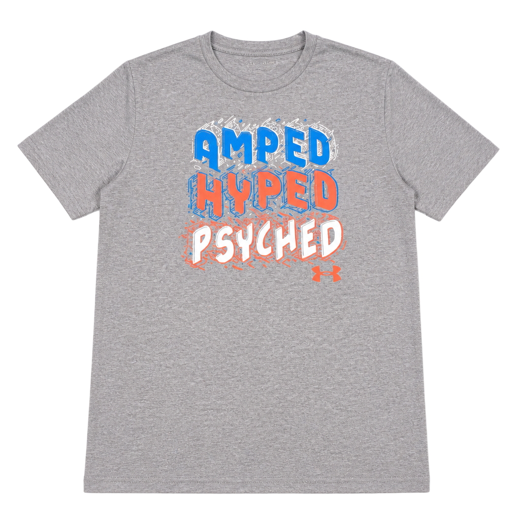 Under Armour Boys Amped Hyped Psyched Short Sleeve Graphic T-Shirt Gray 1