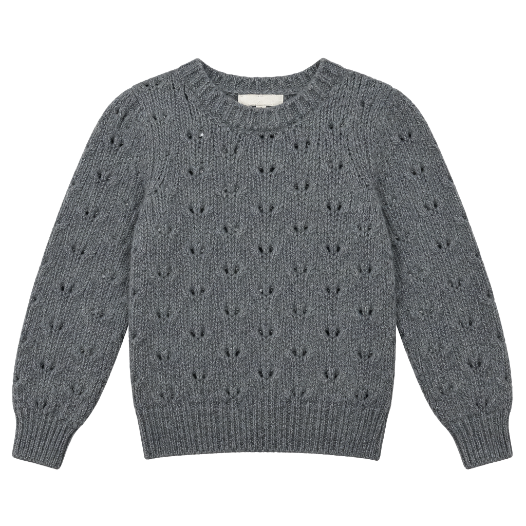 Rylee + Cru Balloon Sweater 12-18M Dusty Blue Pointelle Knit NWT 1