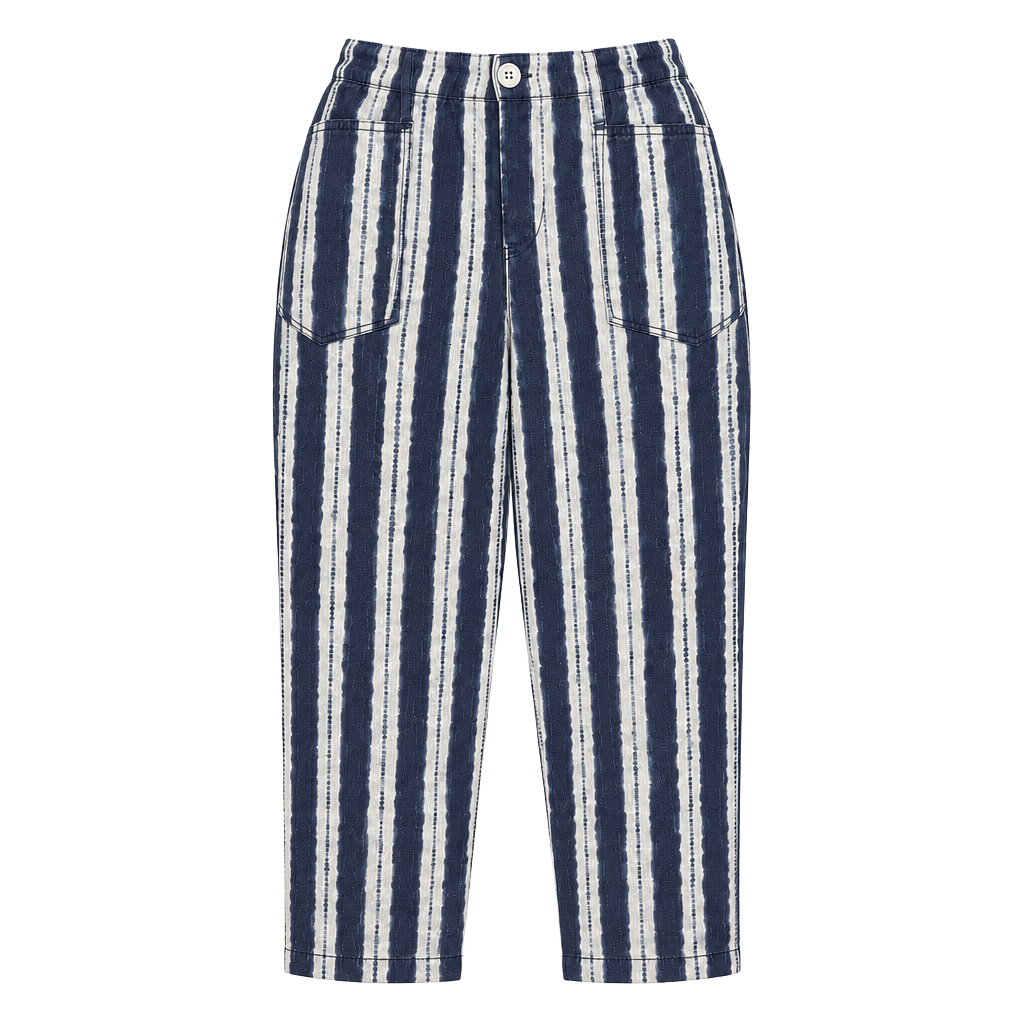 By Anthropologie Stripe Pants Size 2X Blue White 100% Cotton Cropped Trousers 1