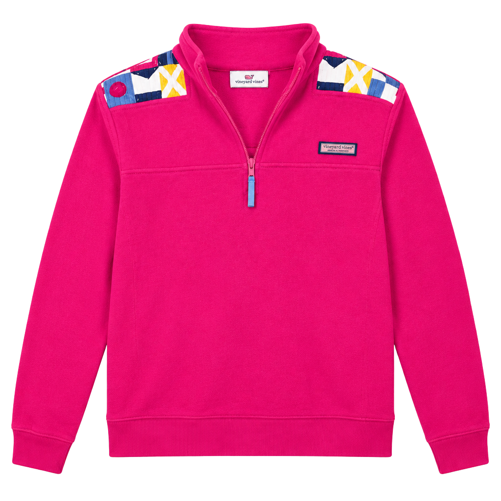Vineyard Vines 1/4 Zip Pullover Size M Pink Nautical Flag Shoulders 1