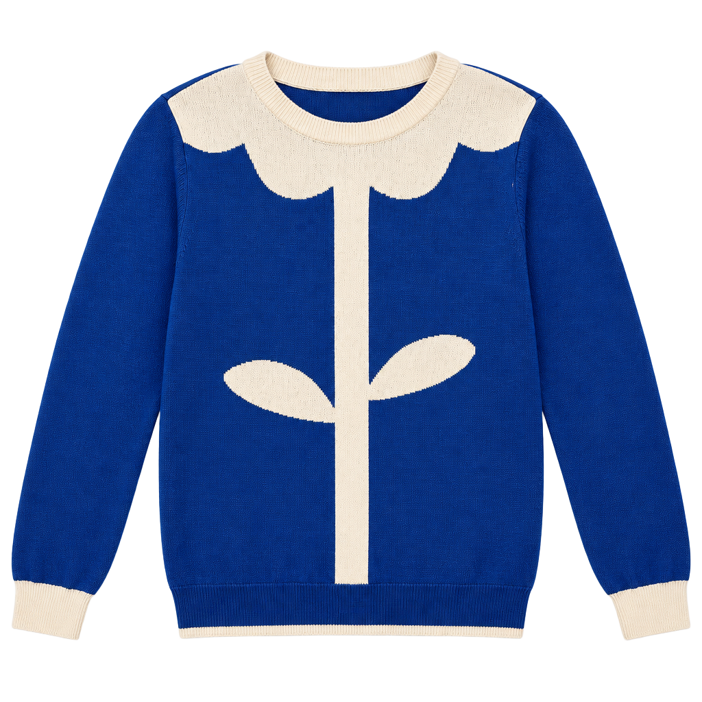 Louche Flower Sweater Size 10 Blue Cotton Long Sleeve Intarsia Knit Top 1