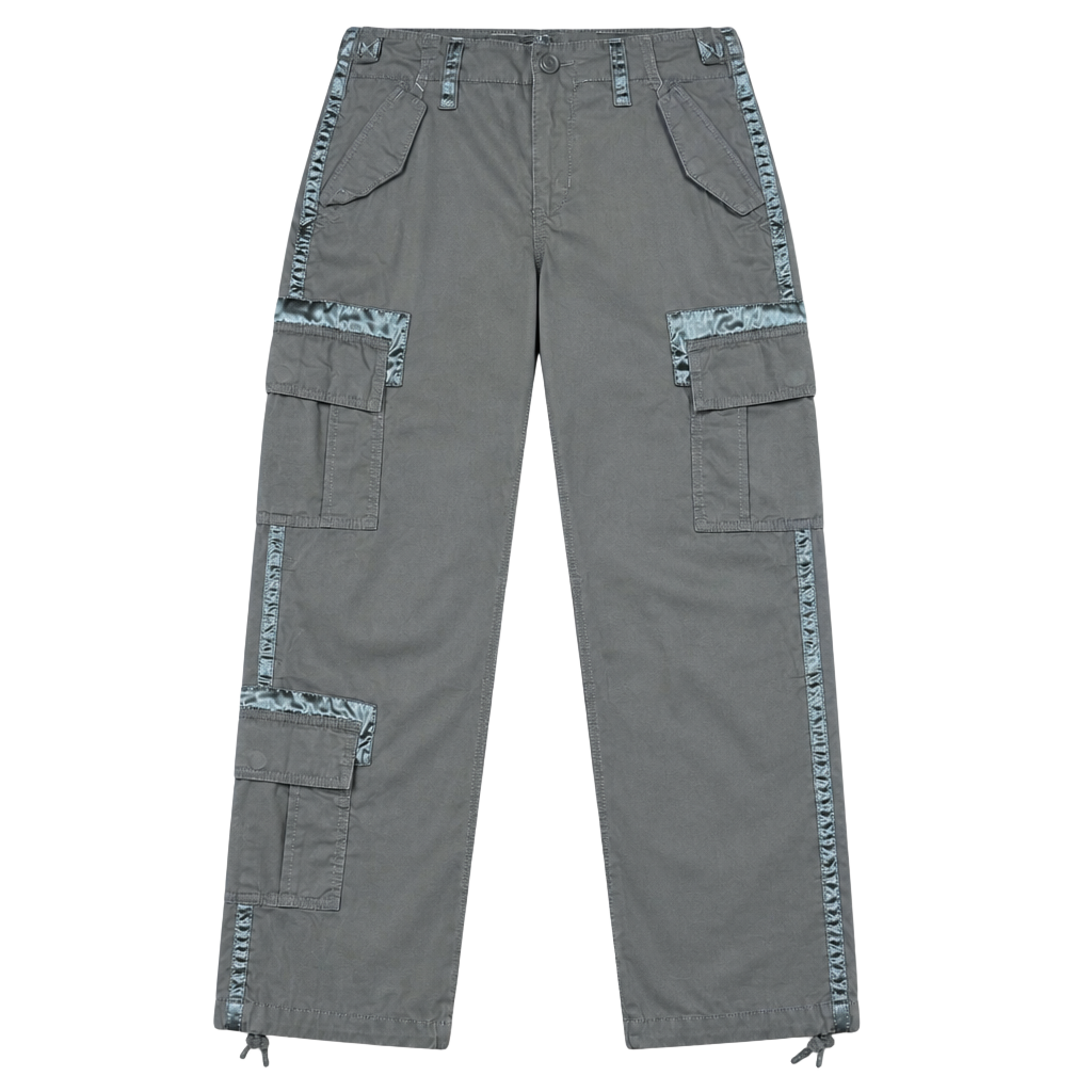 Y2K Abercrombie & Fitch Women’s 24 00S Cargo Pants Satin Trim Utility Green 1