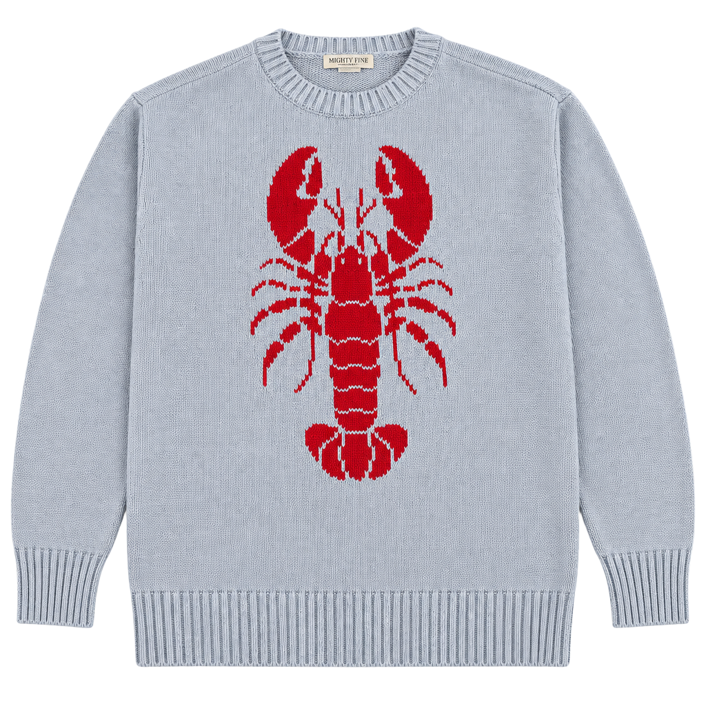 Mighty Fine Light Blue Lobster Graphic Crewneck Knit Sweater Size M 1