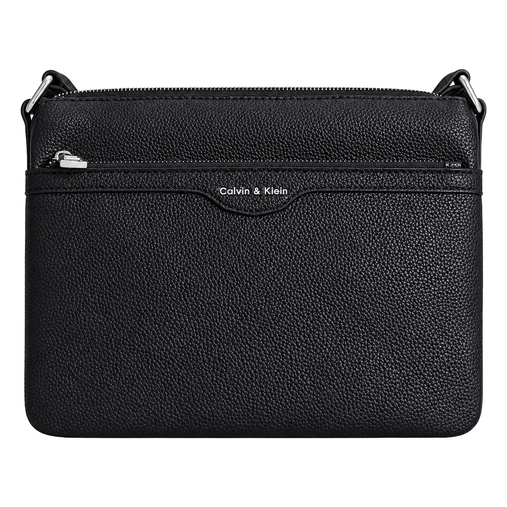 Calvin & Klein Black Pebbled Faux Leather Zip Crossbody Bag Detachable Strap 1