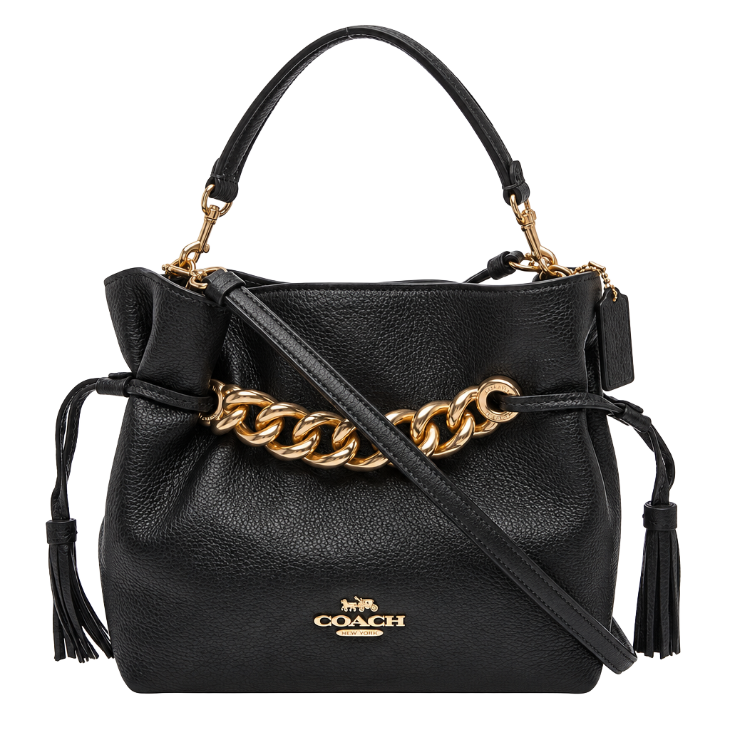 Coach Andy Crossbody Black Pebble Leather Bag with Chain 1