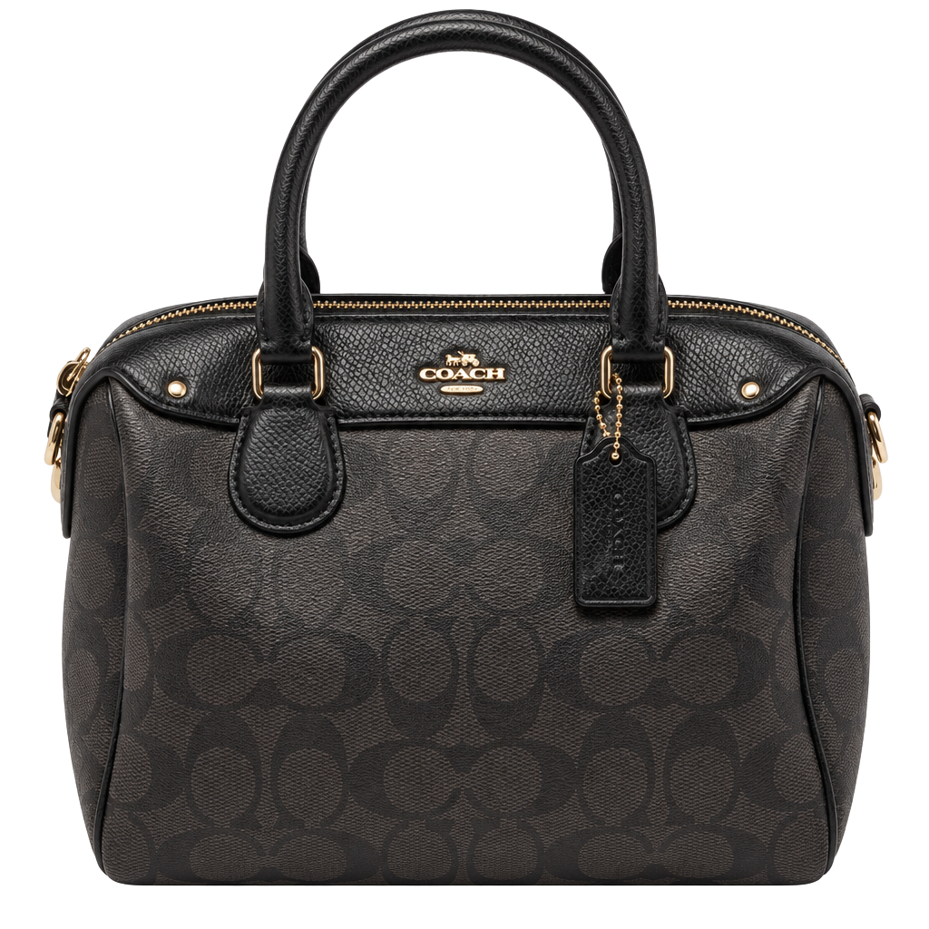 Coach Small Bennett Satchel Brown Black Signature Coated Canvas 1