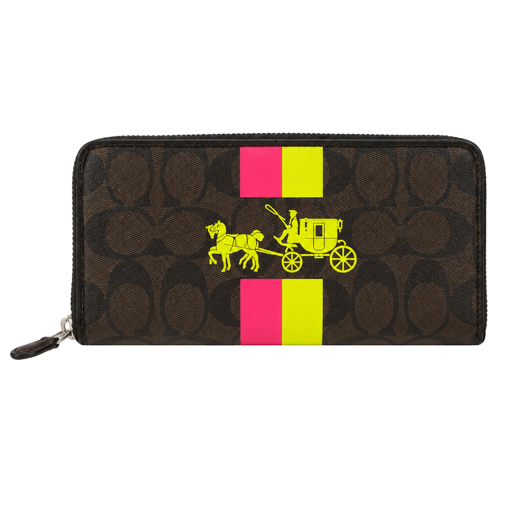 Coach Signature Zip Around Wallet Brown Neon Horse And Carriage 1