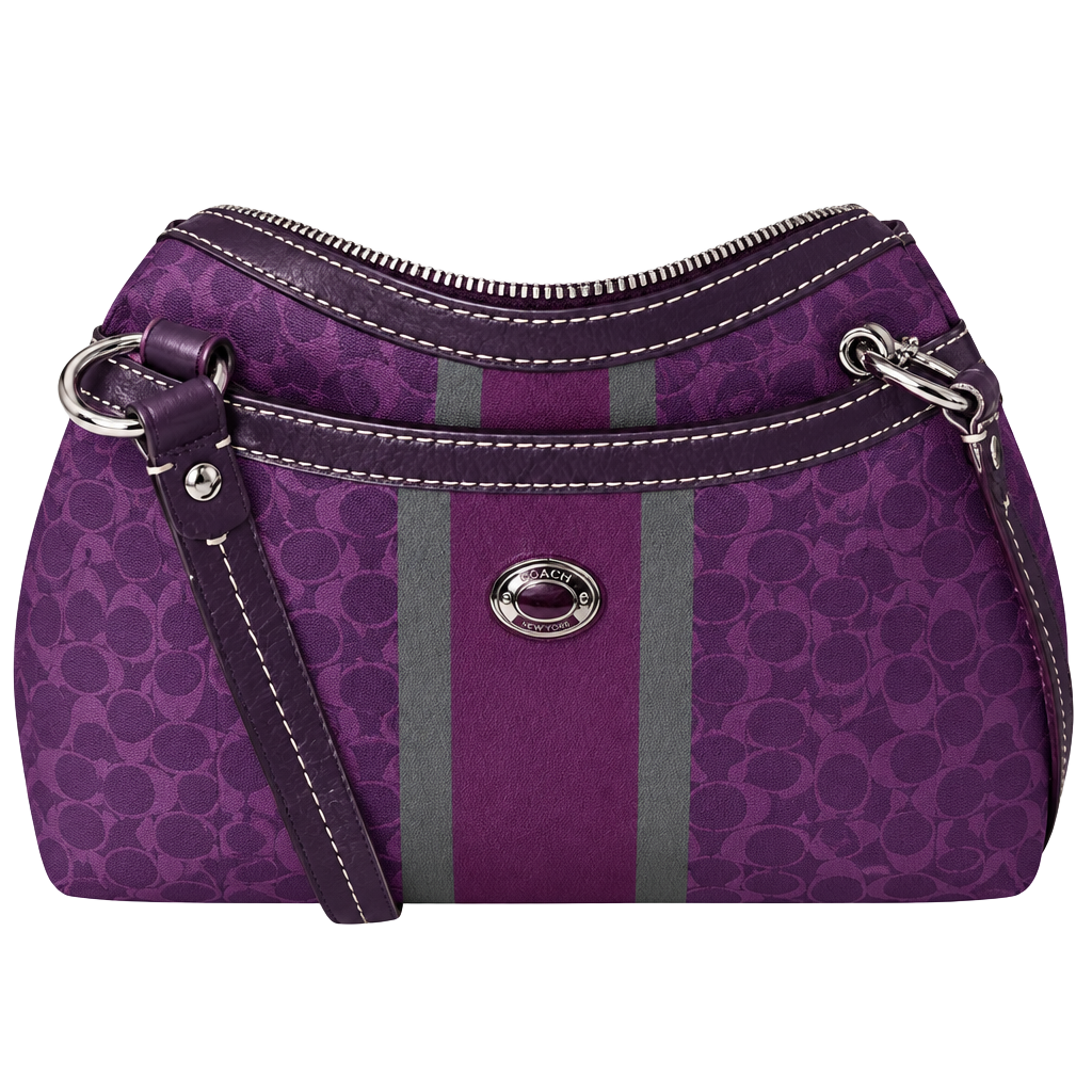 Coach Signature Stripe Purple Coated Canvas Satchel Bag 1