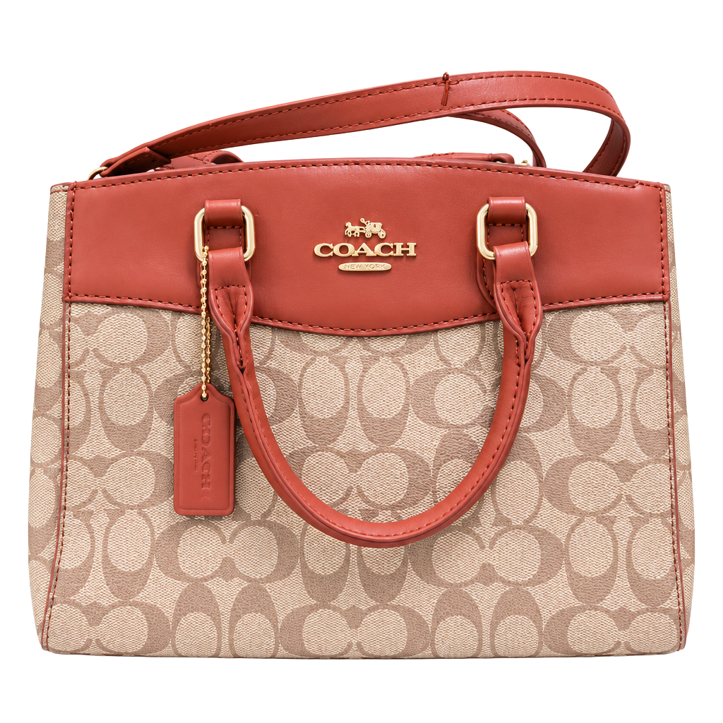 Coach Mini Brooke Carryall Signature Khaki And Rust Satchel Bag 1