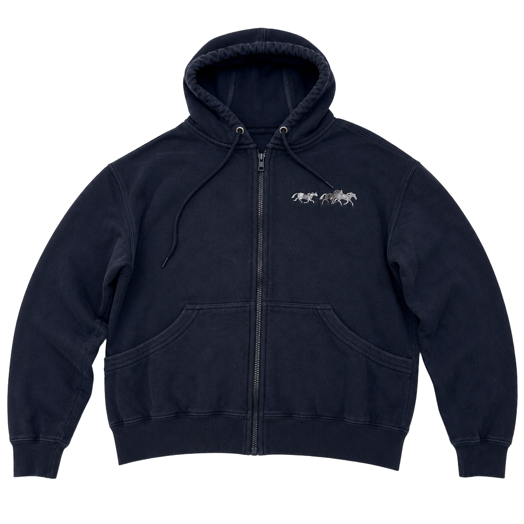 Vintage AOS Rodeo Embroidered Horse Full Zip Hoodie Black 1