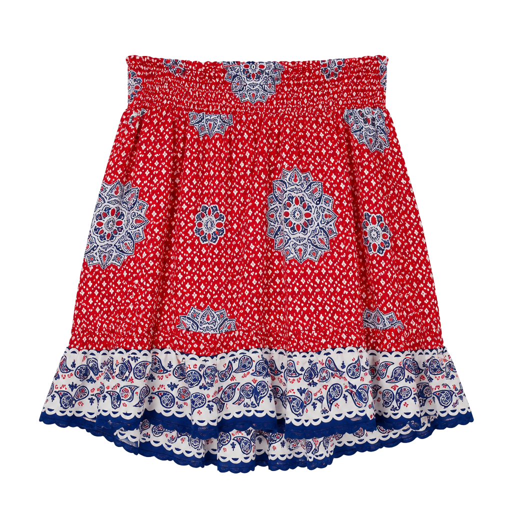 Old Navy Maternity Skirt Size S Red Blue Paisley Boho Cotton 1