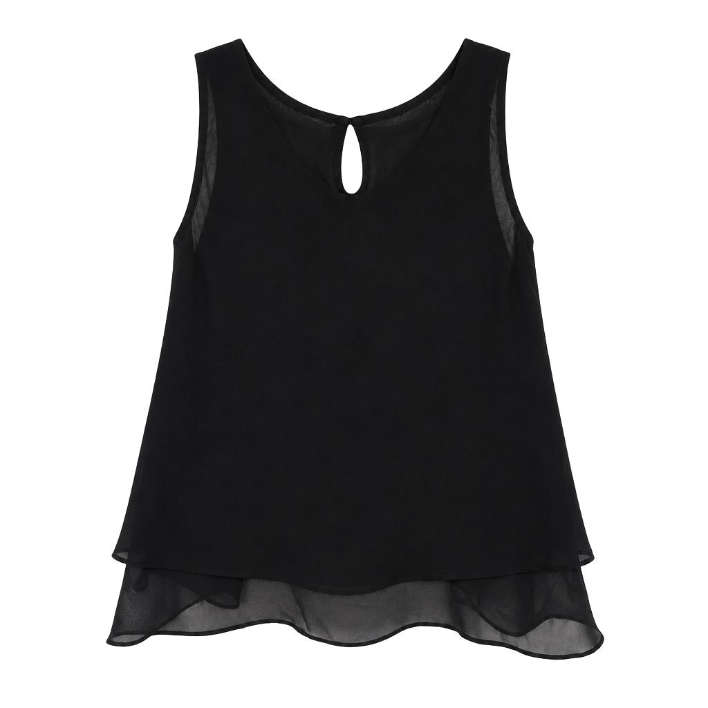 Bisou Bisou Chiffon Tank Top Size M Black Layered Flowy Blouse 1