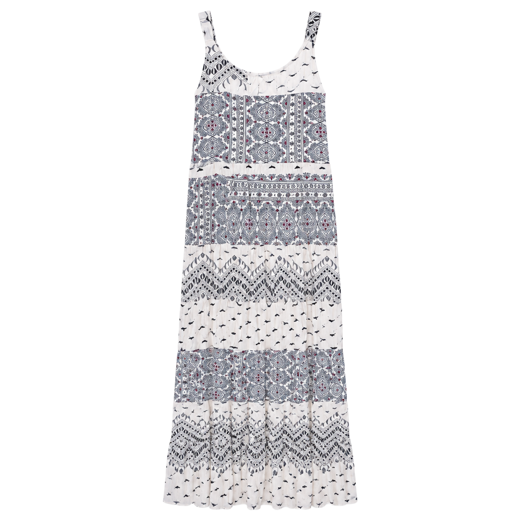 Unbranded Paisley Maxi Dress Free Size White Blue 100% Rayon 1