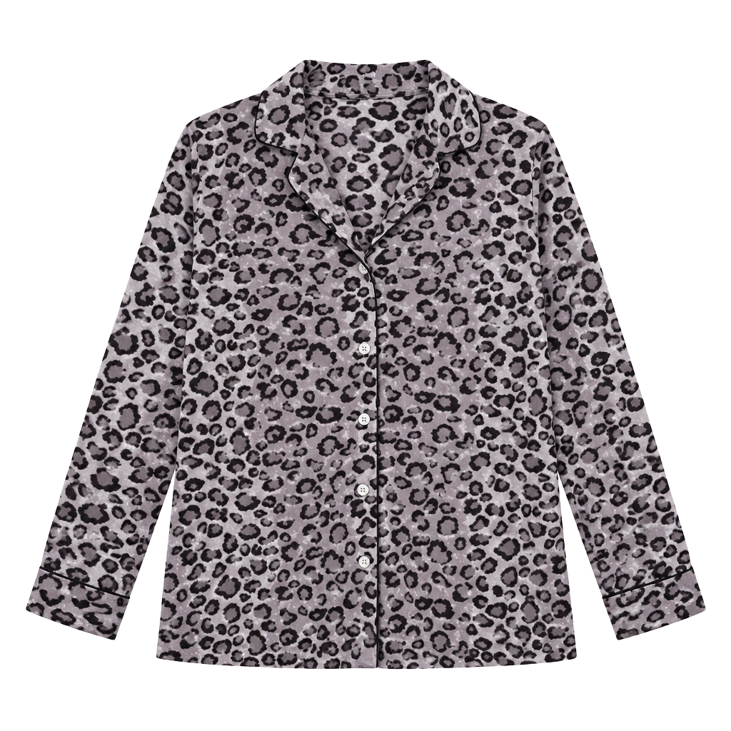 Carole Hochman New York Leopard Pajama Top Size XL Gray Fleece 1