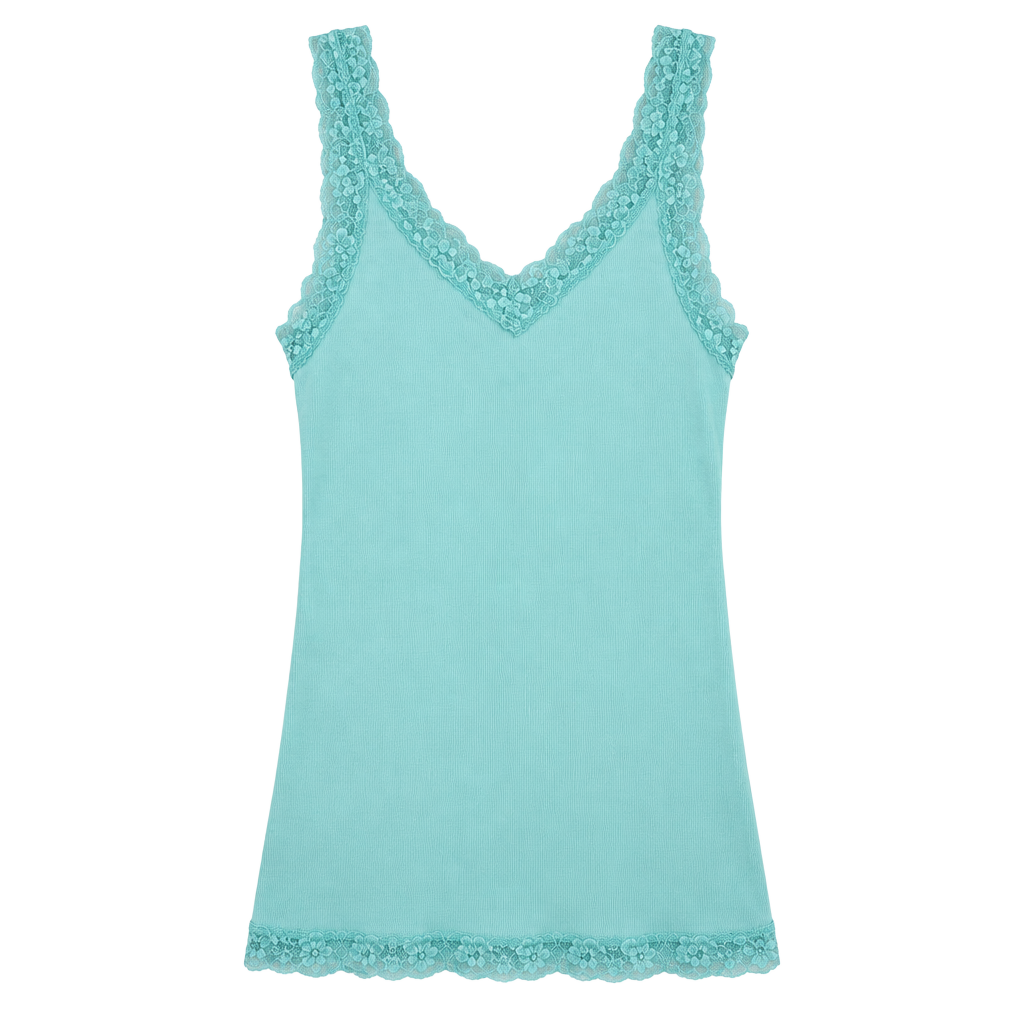 Shimera Camisole Size M Sky Blue Cotton Rayon Lace Trim 1