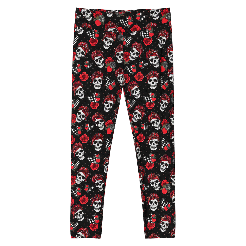 LuLaRoe Leggings TC Size Skull Rose Polka Dot Black Red 1