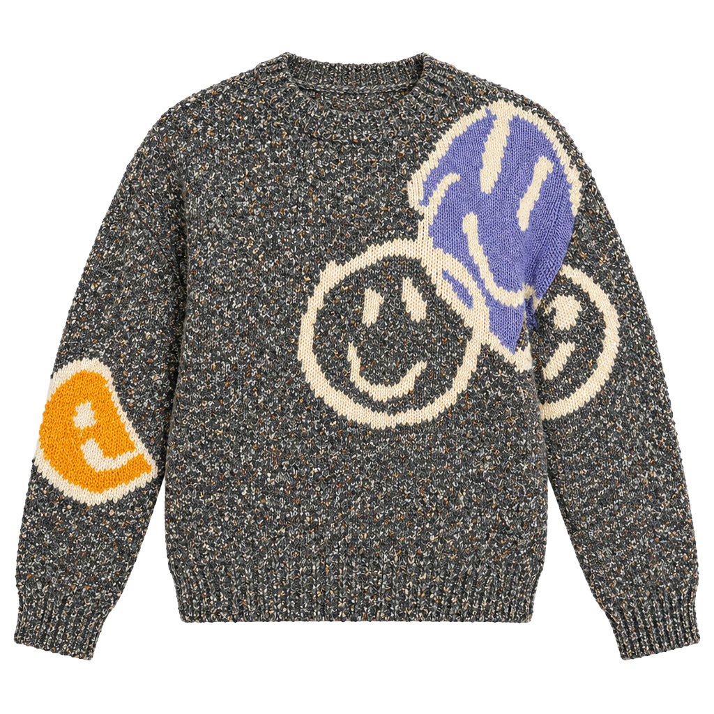 Urban Outfitters Smiley Face Intarsia Knit Sweater S Gray Oversized Wool Blend 1