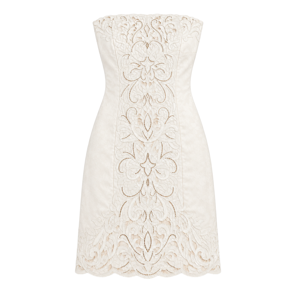 White House Black Market Strapless Embroidered Cutwork Dress 2 Ivory Bridal 1