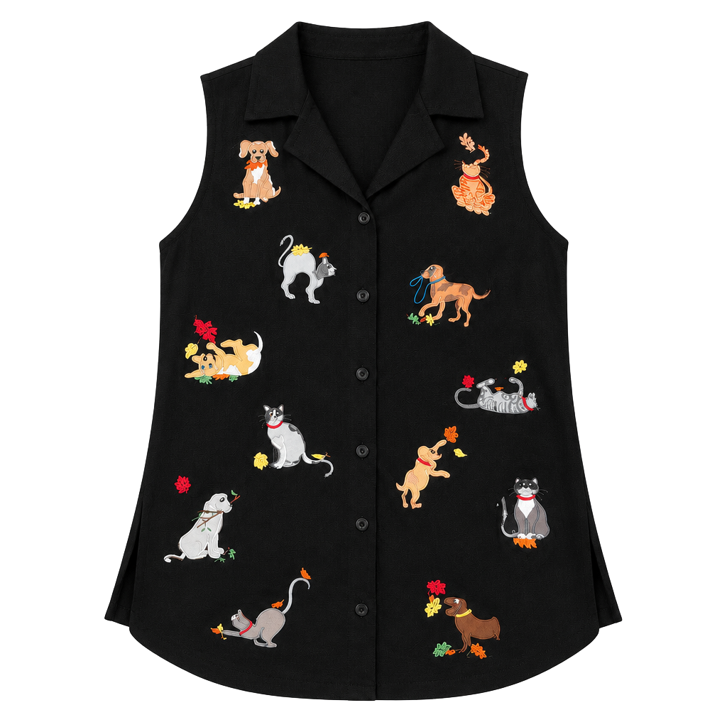 Bechamel Embroidered Cat Dog Vest M Black Novelty Grandmacore 1