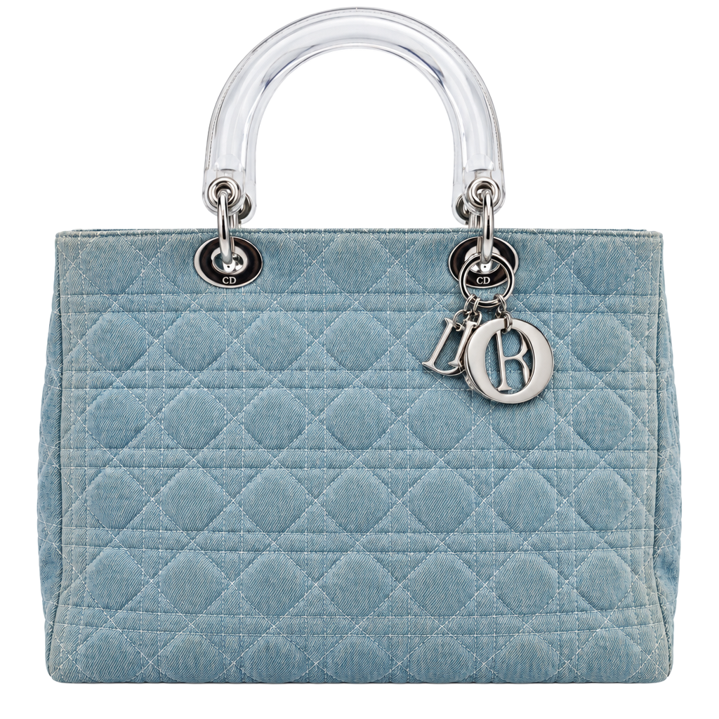 Dior Lady Dior Large Blue Denim Cannage Bag Acrylic Handles with COA 1