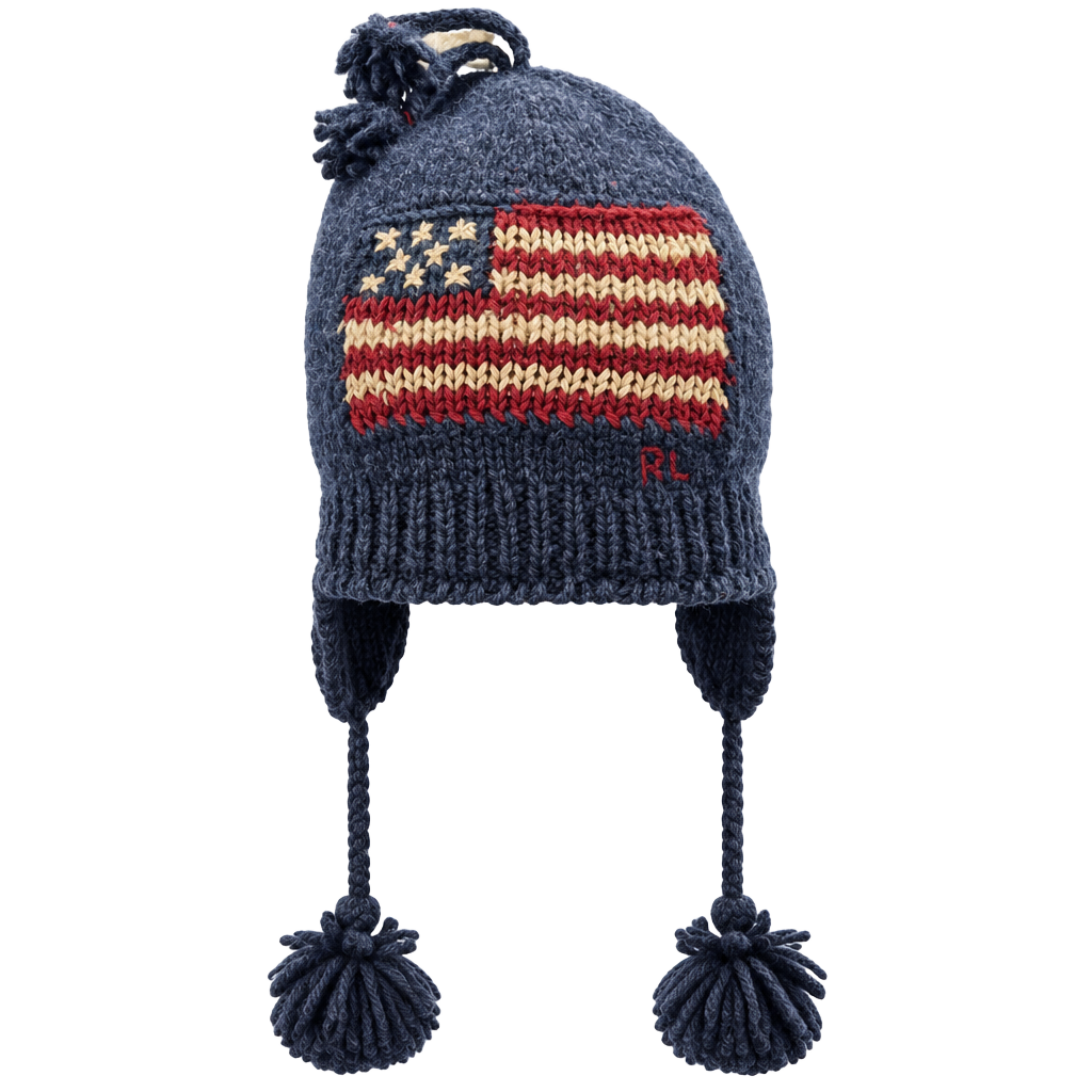 Vintage Polo Ralph Lauren Wool USA Flag Earflap Chullo Hat 1