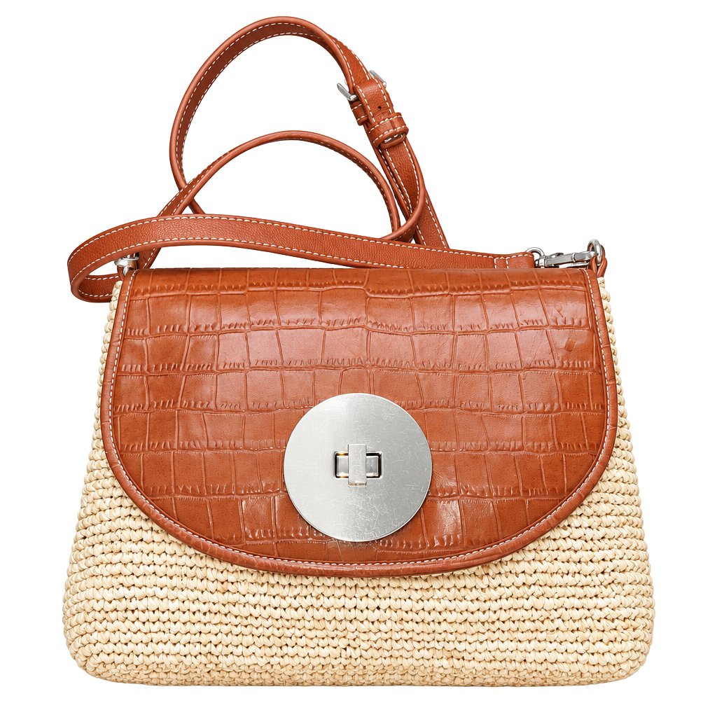 NWOT Steve Madden Straw And Croc Embossed Crossbody Bag 1
