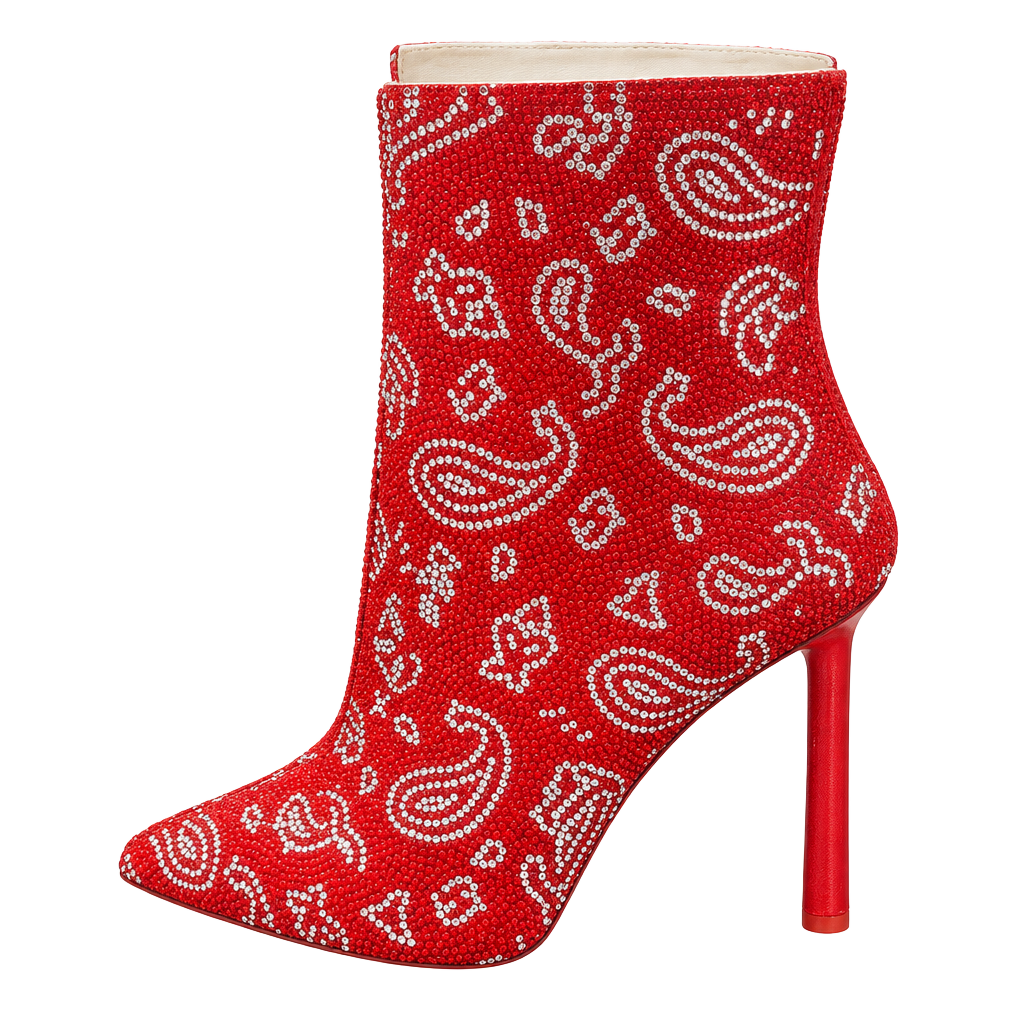 Steve Madden Robyn-R Rhinestone Bandana Red Ankle Booties 1