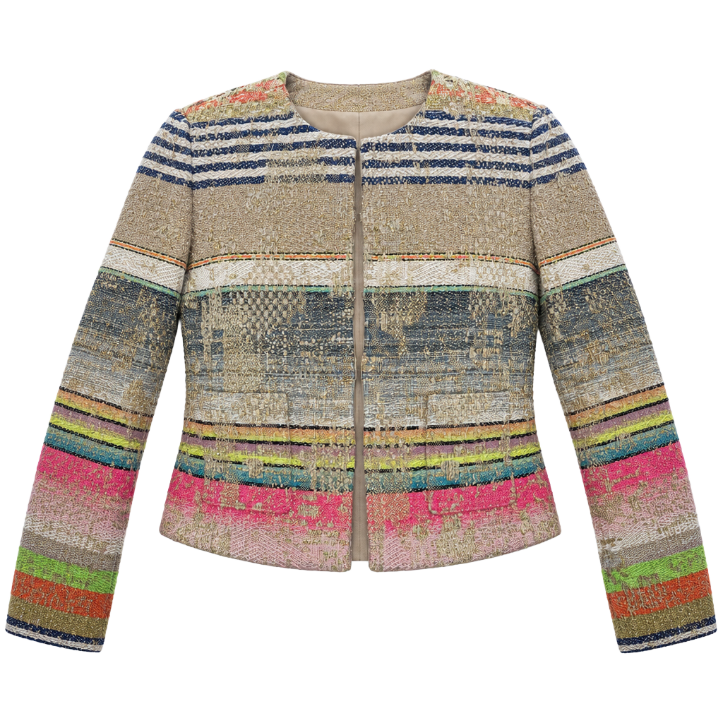 Ecru Metallic Multicolor Tweed Jacket Size L NWT 1