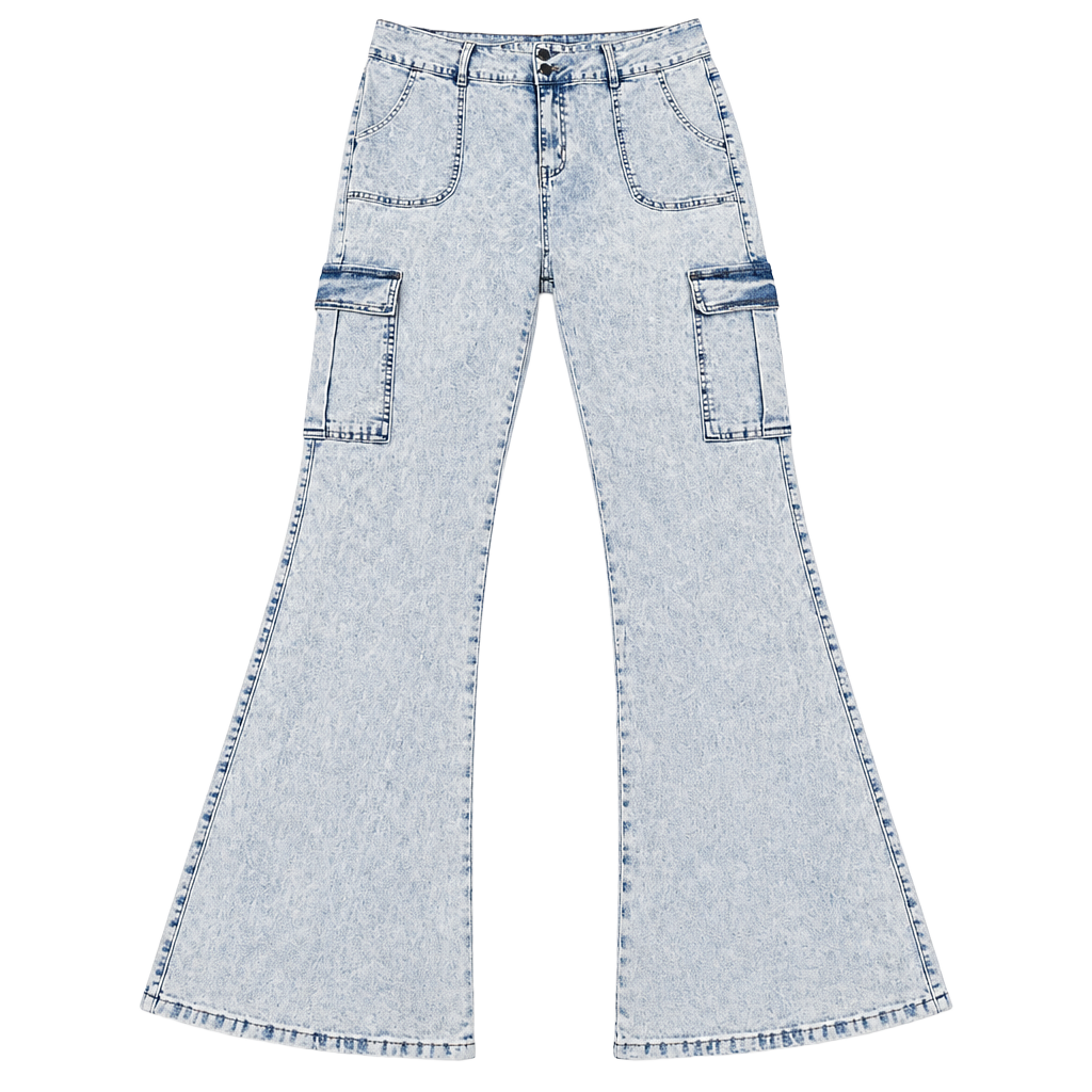 Lamingals Cargo Flare Jeans Size 2XL Light Wash Denim Y2K 1