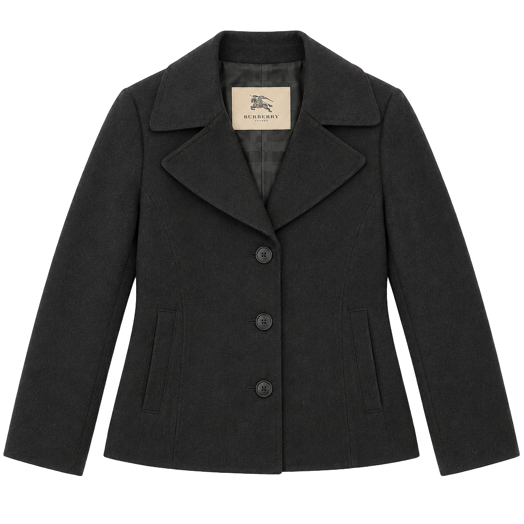 BURBERRY LONDON WOMENS. WOOL CASHMERE BLEND PEACOAT BLACK JACKET SZ MEDIUM 1