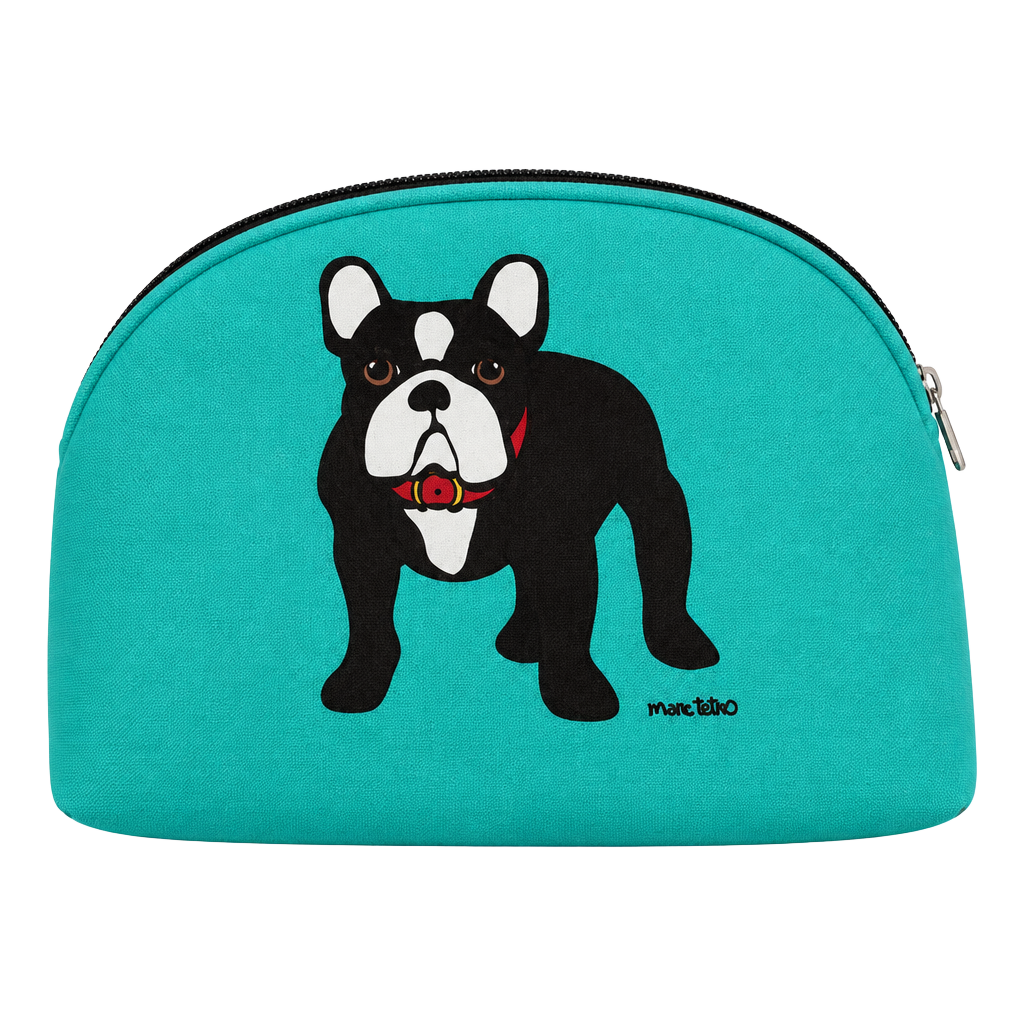 Marc Tetro French Bulldog Teal Cosmetic Makeup Bag 1